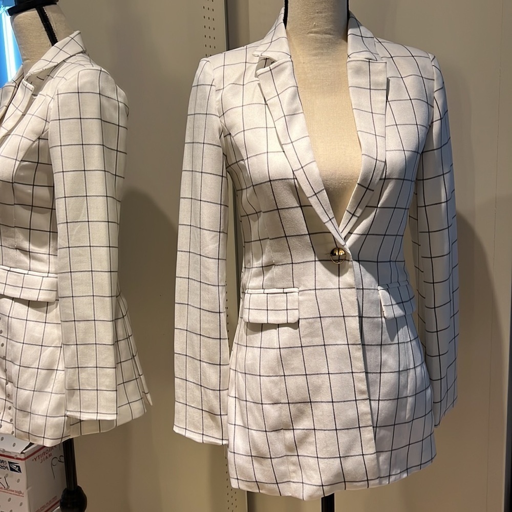 Chriselle x JOA white checkered blazer size xs